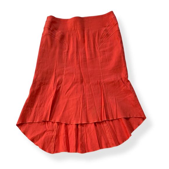 Vintage 90s Bebe women's salmon pink linen blend trumpet knee length skirt US 0 - Picture 1 of 10